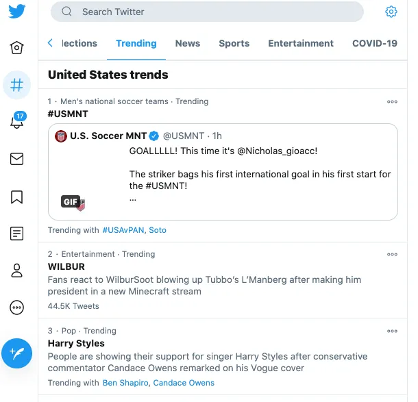 Twitter Trending Section