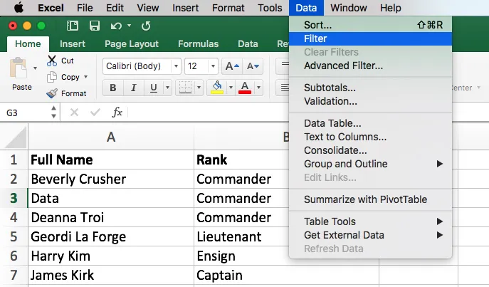 excel filter