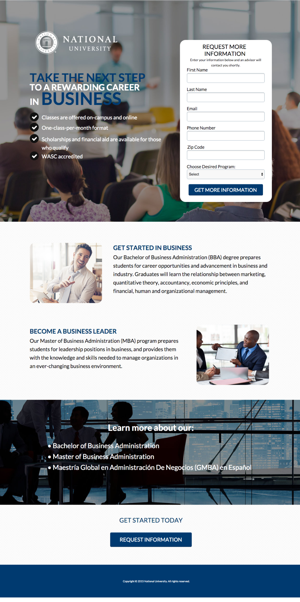 business school landing page