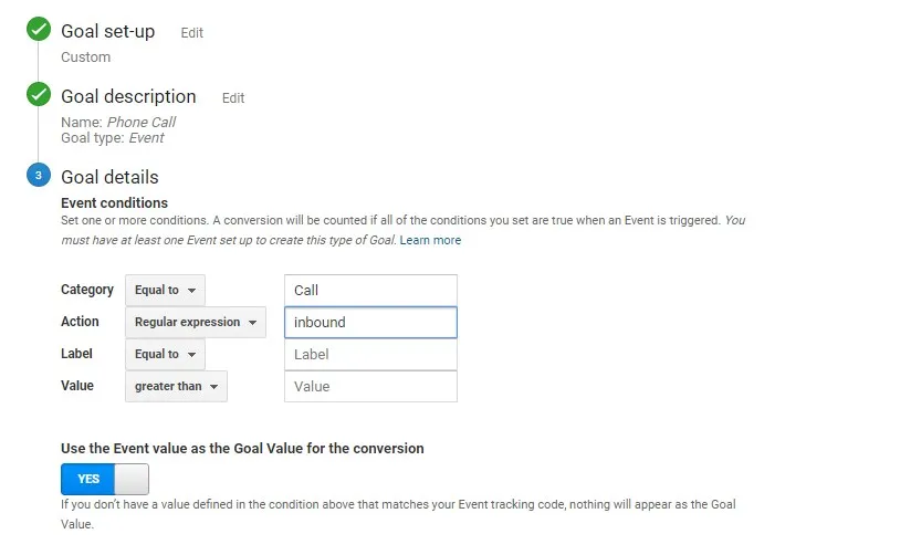 event based goal in Google Analytics