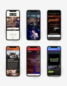 AC Entertainment mobile responsive website displayed in 6 iPhones
