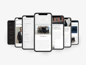 Access Ventures mobile responsive website displayed on 7 iPhones