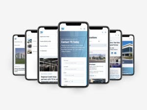 T5 mobile responsive website displayed in 7 iPones