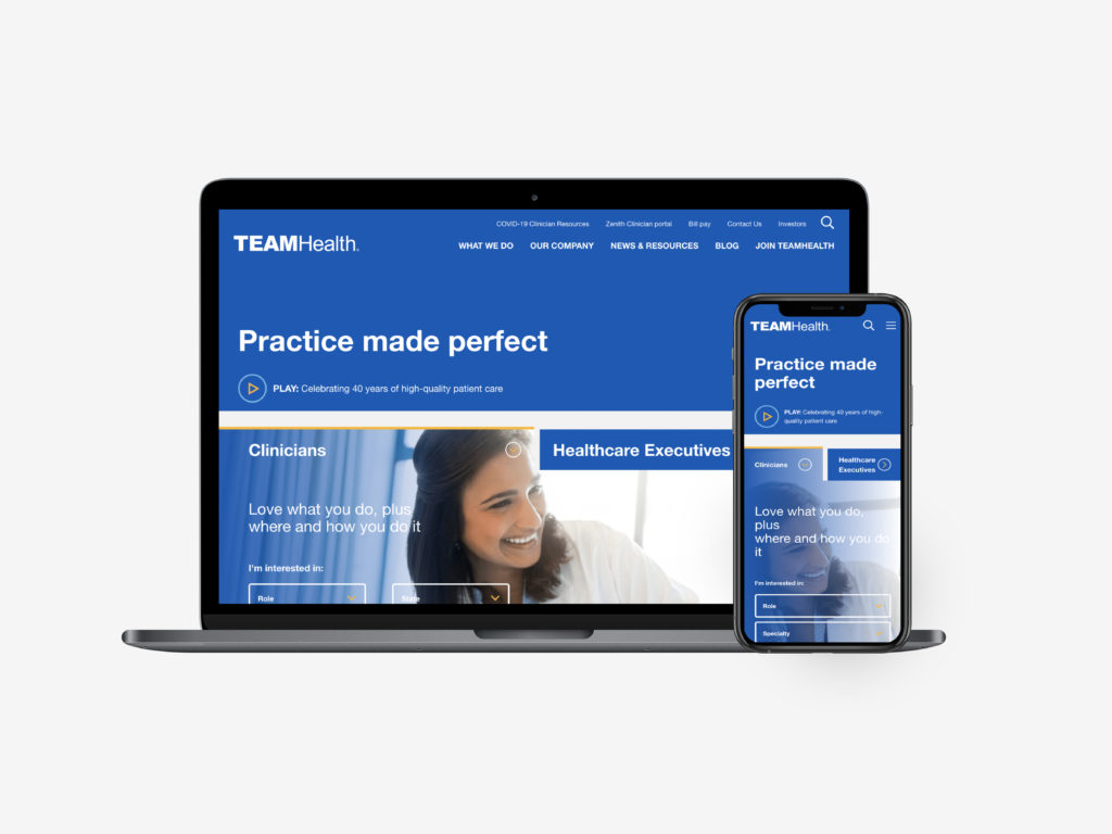 TeamHealth website displayed on laptop and iPhone