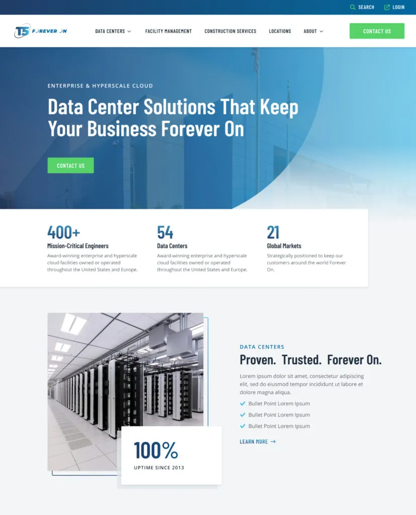 Final mockup of the T5 website