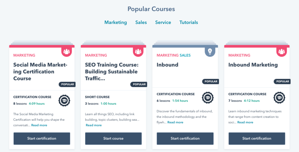 HubSpot Academy Popular Courses