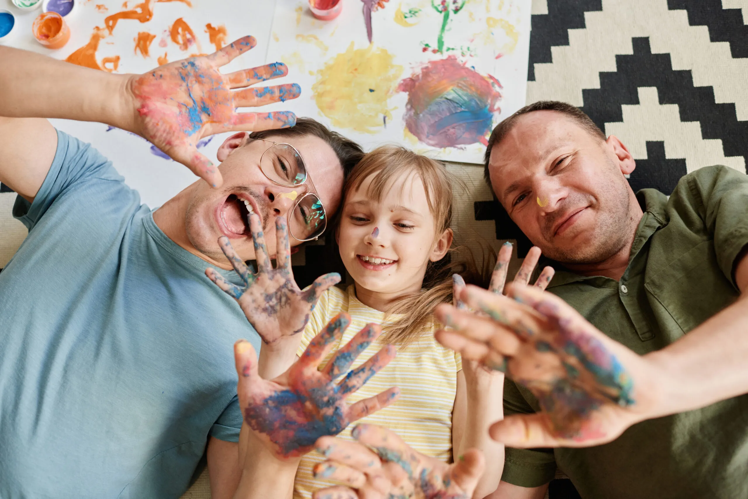 Happy family doing crafts together
